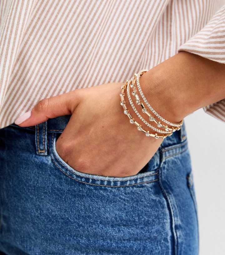 Gold Tone Diamanté Embellished Cuff Bracelet