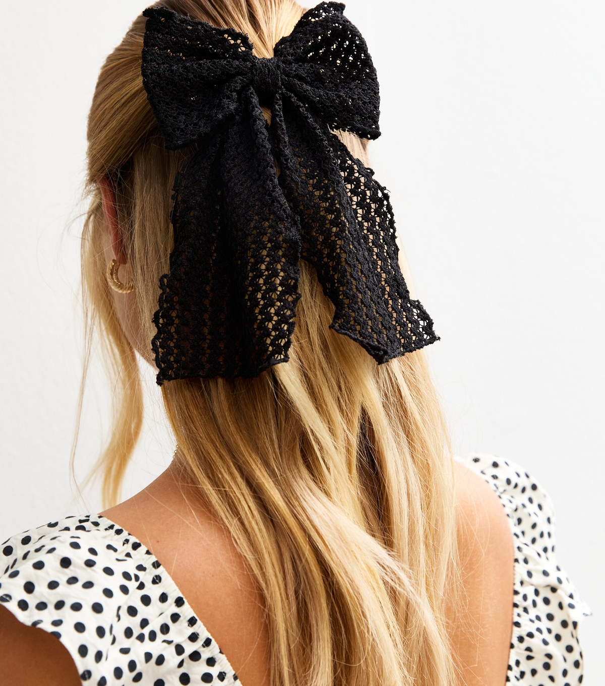 Black Crochet Bow Hair Clip New Look