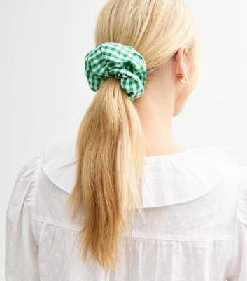 Green Gingham Print Scrunchie