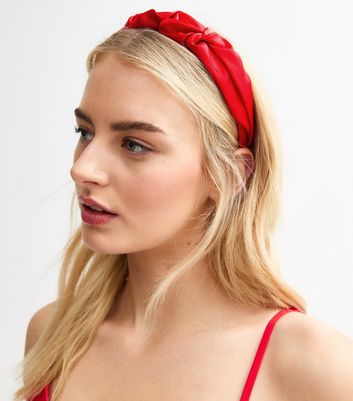 millinery mino】Frill ribbon Headband Red Satin Ruffle