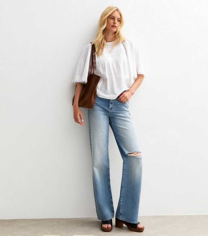 Tall Blue High Waist Ripped Adalae Wide Leg Jeans