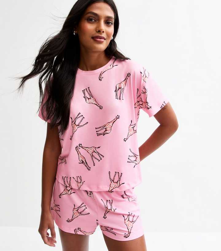 Pink Giraffe T-Shirt and Shorts Pyjama Set