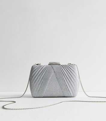 Silver Glitter Pleated Box Clutch