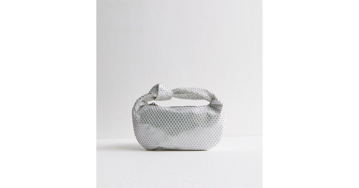 Silver Knot Detail Gem Embellished Clutch Bag New Look