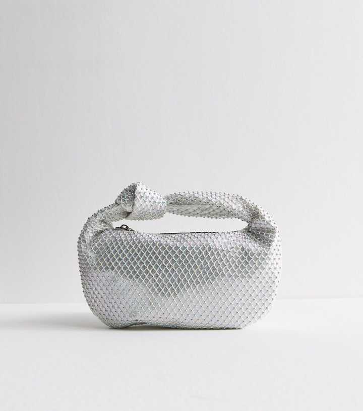 Silver Knot Detail Gem Embellished Clutch Bag