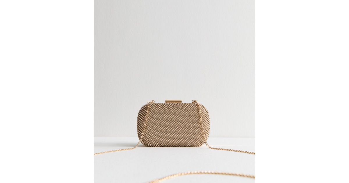 Gold Embellished Box Clutch with Shoulder Strap