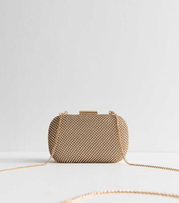 New Look Rhinestone Gold Rhinestone Embellished Box Clutch | New Look