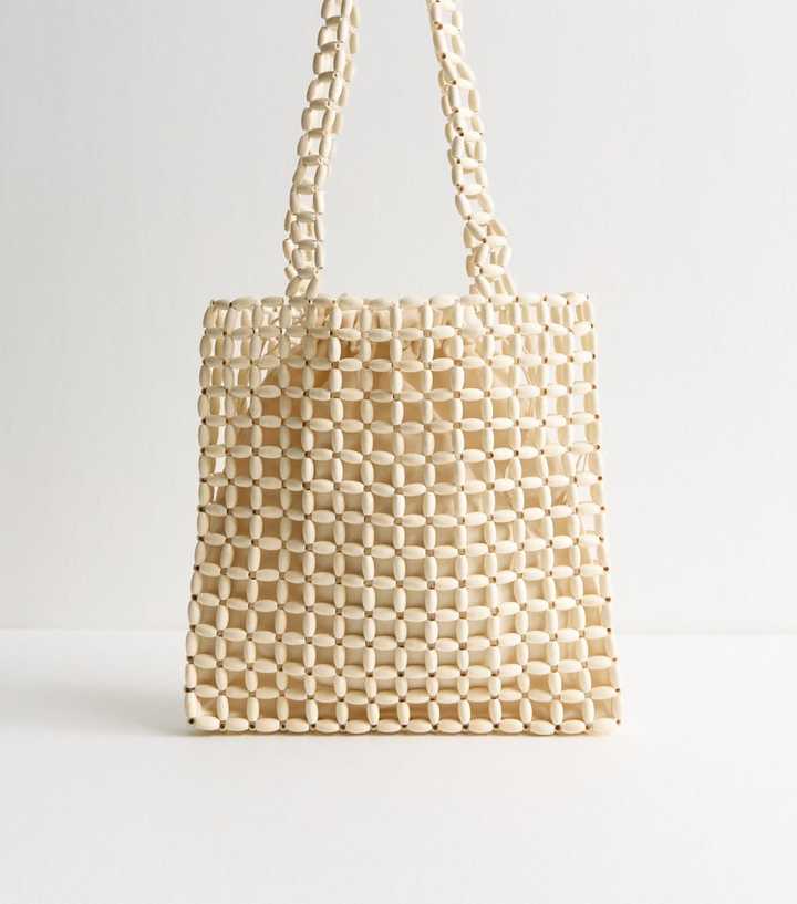 Cream Beaded Tote Bag