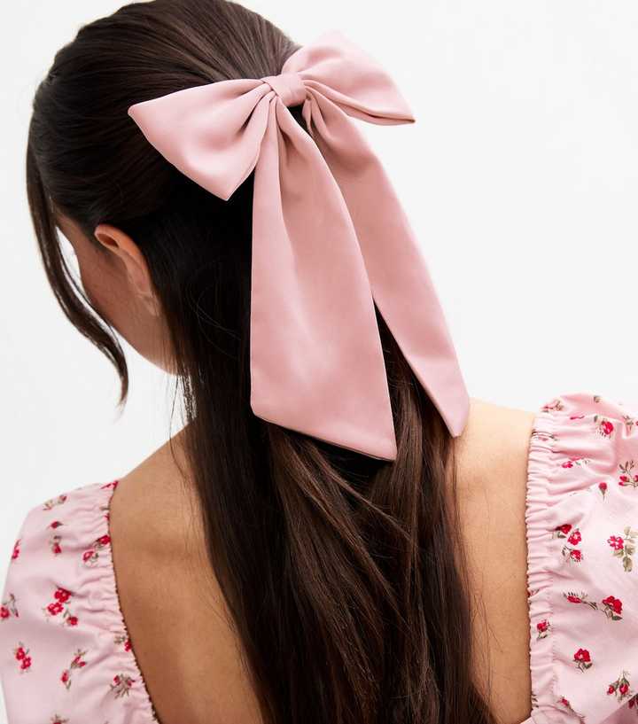 Pink Satin Bow Hair Clip