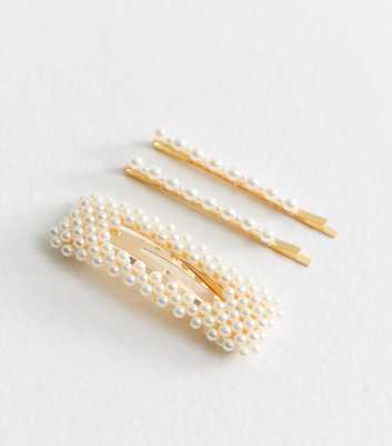 Pack of 3 Faux Pearl Rectangular Hair Slides