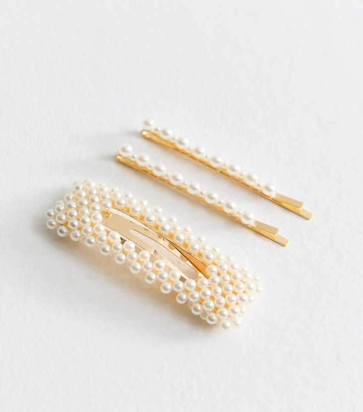 Pack of 3 Faux Pearl Rectangular Hair Slides