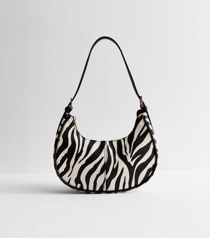 Black Faux Leather Zebra Print Small Shoulder Bag