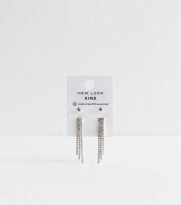Silver Tone Pack Of 2 Diamantè Stud Tassel Earrings