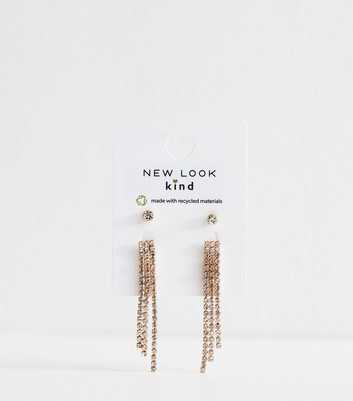 Gold Tone Pack Of 2 Diamant?� Stud Tassel Earrings