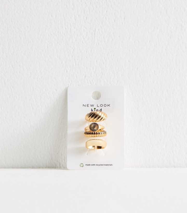 Gold Tone Pack of 4 Chunky Twist Signet Rings
