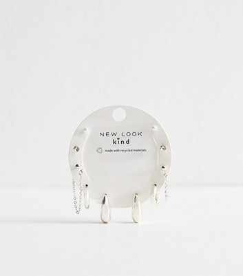 Silver Tone Pack of 5 Stud and Hoop Earrings Set