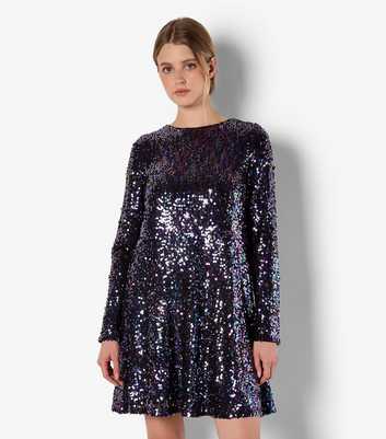 Apricot Black Sequinned Long Sleeve Dress