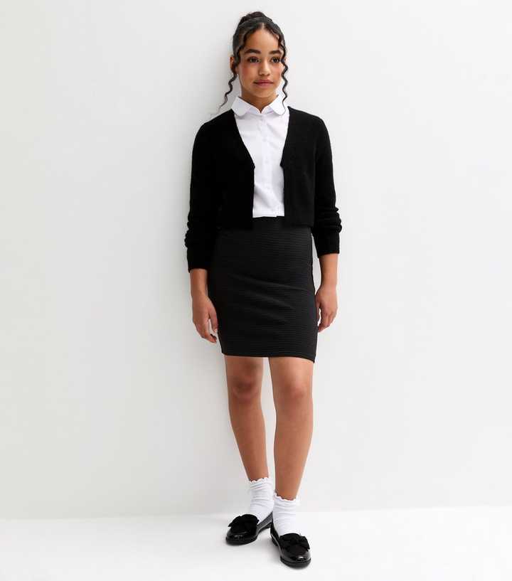 Girls Black Textured Jersey Tube School Skirt
