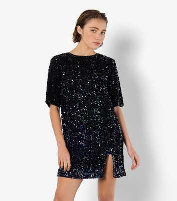 Apricot Black Sequinned Low Back Mini Dress