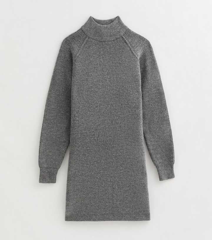 h&m grey knit dress Knitted Dresses Turtleneck Sweater Midweight High Neck Mini Jumper Dress New Look zara knit dress