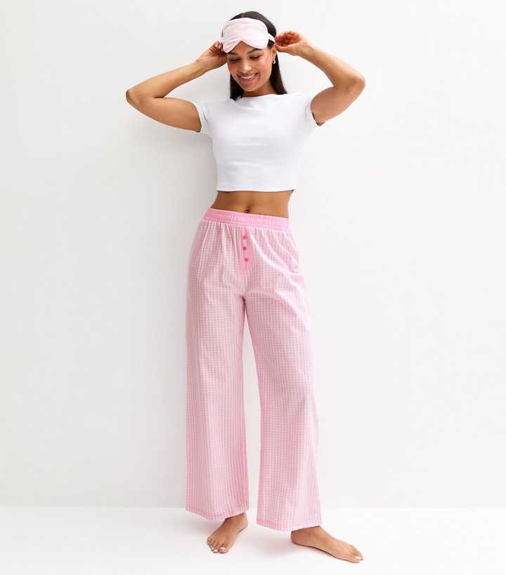 Pink Gingham Print Wide Leg Boxer Pyjama Trousers