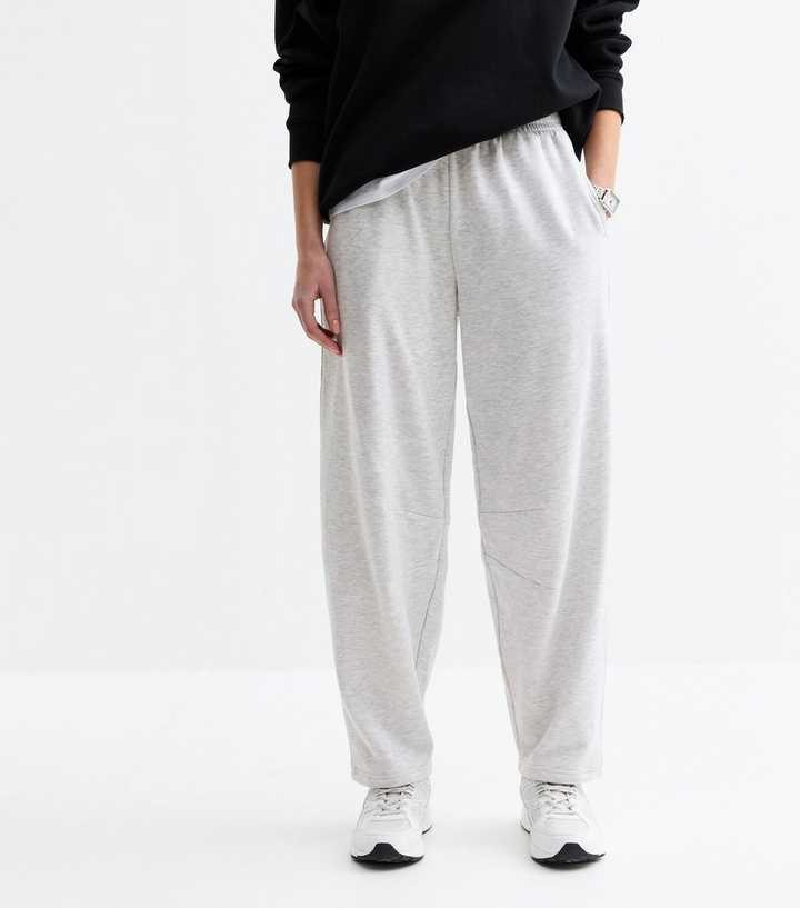 Light Marl Grey Wide Barrel Leg Joggers