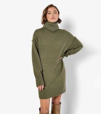 Apricot Khaki Roll Neck Jumper Dress