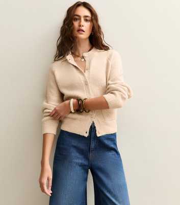 Cream Double Pocket Textured Knit Cardigan