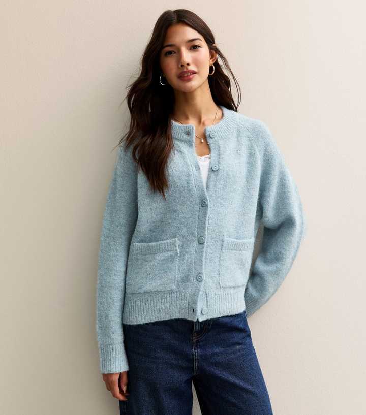 Light Blue Double Pocket Textured Knit Cardigan