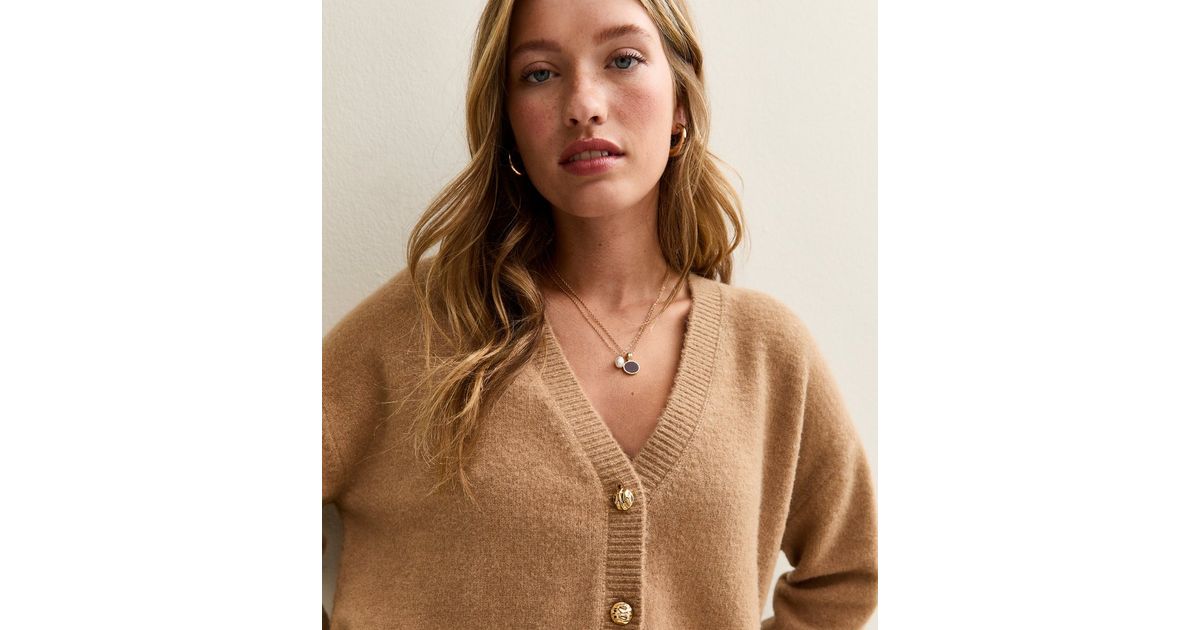 Camel Oversized Boyfriend Cardigan New Look
