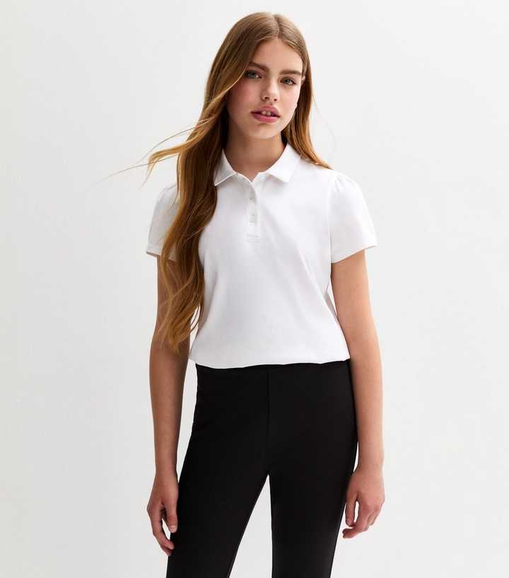 Girls White Short Sleeve School Polo Shirt