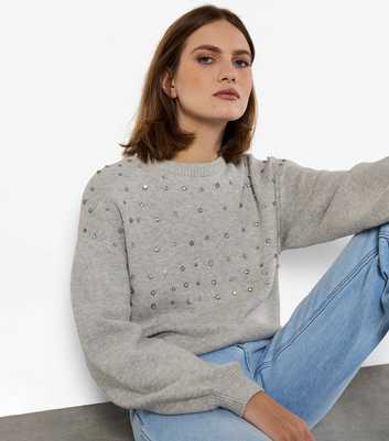 Apricot Grey Gem Embellished Jumper