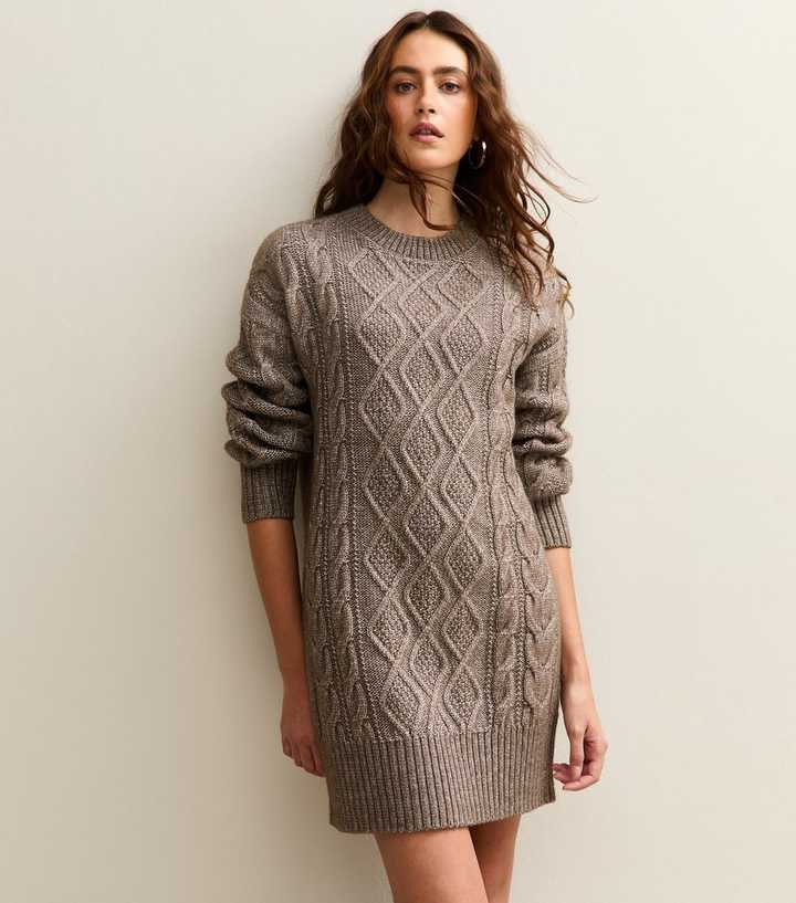 Mink Cable Knit Crew Mini Dress