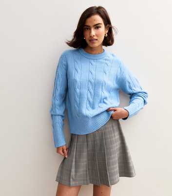 Blue Cable Knit Crew Neck Jumper