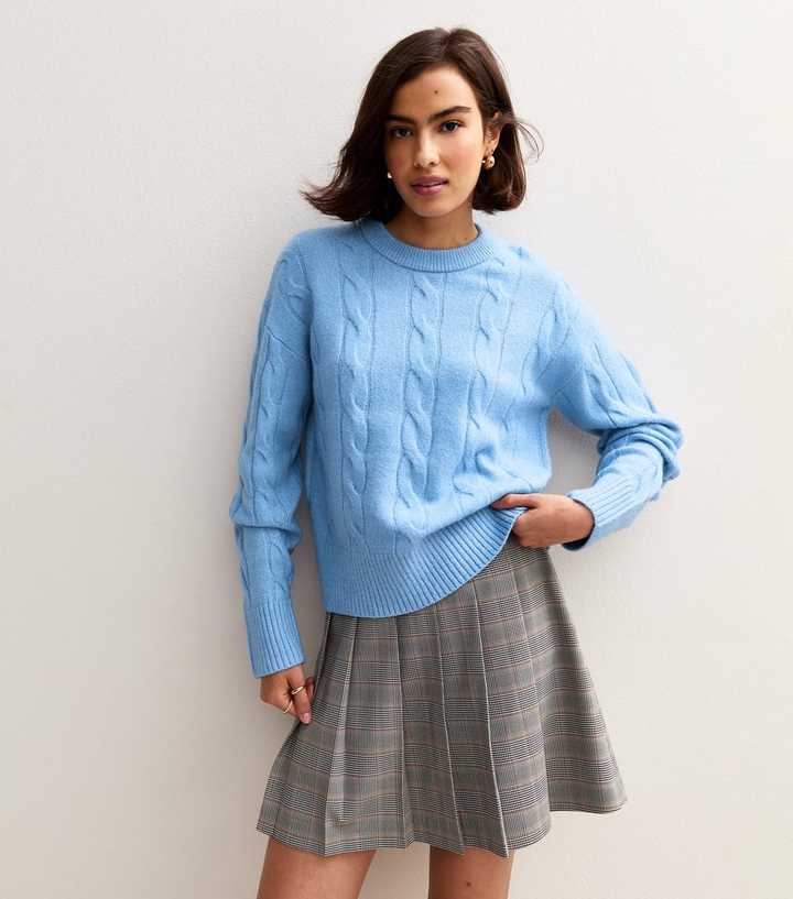 Blue Cable Knit Crew Neck Jumper