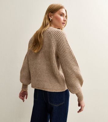 Camel Ribbed Knit Raglan Sleeve Cardigan | New Look