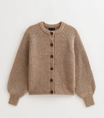 トップス rokh / KNIT CARDIGAN / CAMEL Camel Ribbed Knit Raglan Sleeve Cardigan | New Look