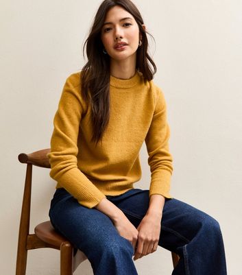 Jeans Yellow Colour Jumper Dark Yellow Crew Neck Jumper