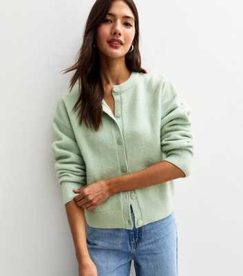 Mint Green Crew Neck Knit Cardigan