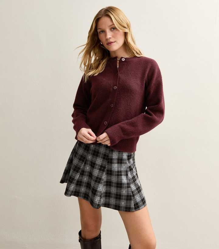 Burgundy Crew Neck Knit Cardigan