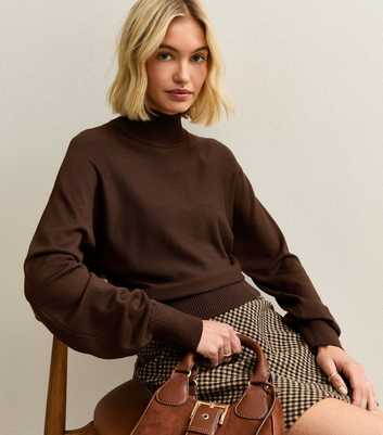 Dark Brown High Neck Batwing Jumper