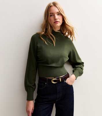 Khaki High Neck Knit Jumper
