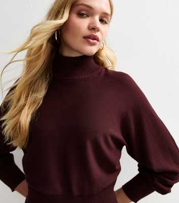 Dark Burgundy High Neck Knit Jumper
