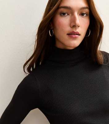 Black Rib Roll Neck Jumper