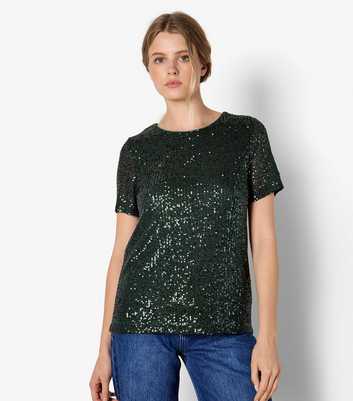 Apricot Dark Green Sequinned T-Shirt