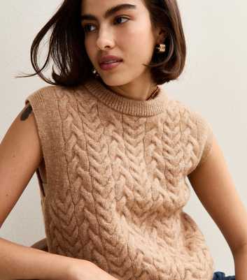 Camel Cable Knit Jumper Vest