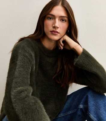 Light Khaki Fluffy Knit Relaxed Fit Jumper