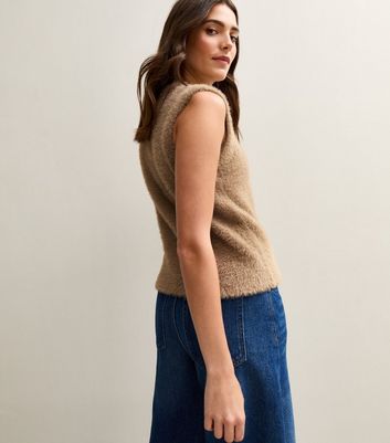 Camel Fluffy Knit Tank Top | New Look