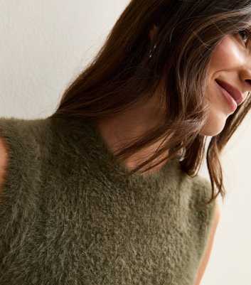 Khaki Fluffy Knit Tank Top