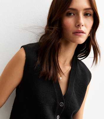 Black Button Up Knit Waistcoat